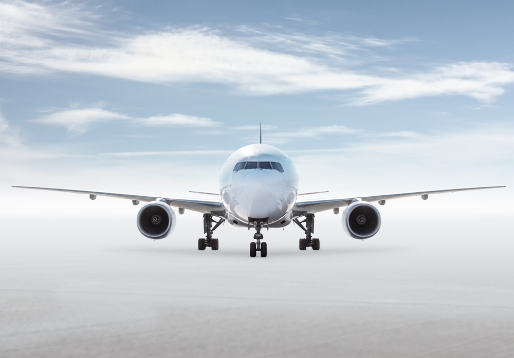 Airplane with landing gear down